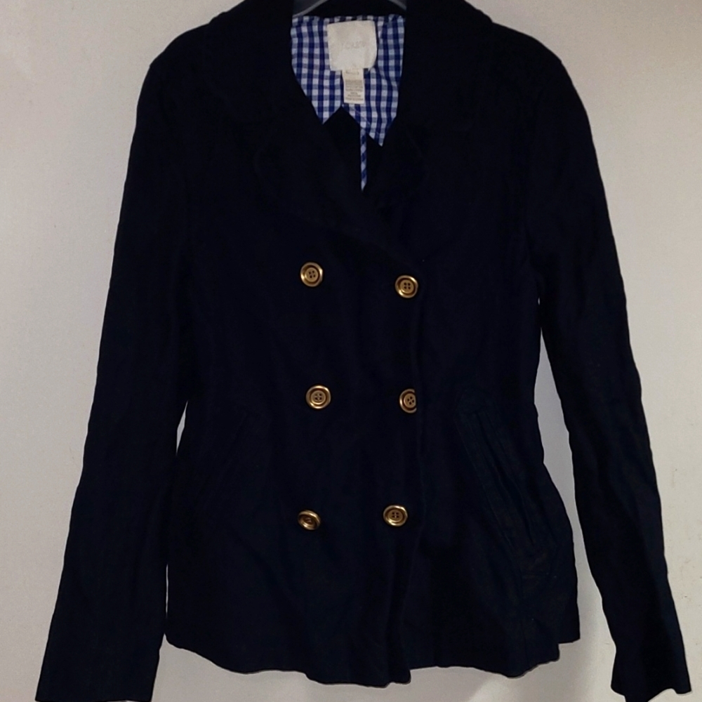J Crew Double Brested Denim/Metallic jacket.